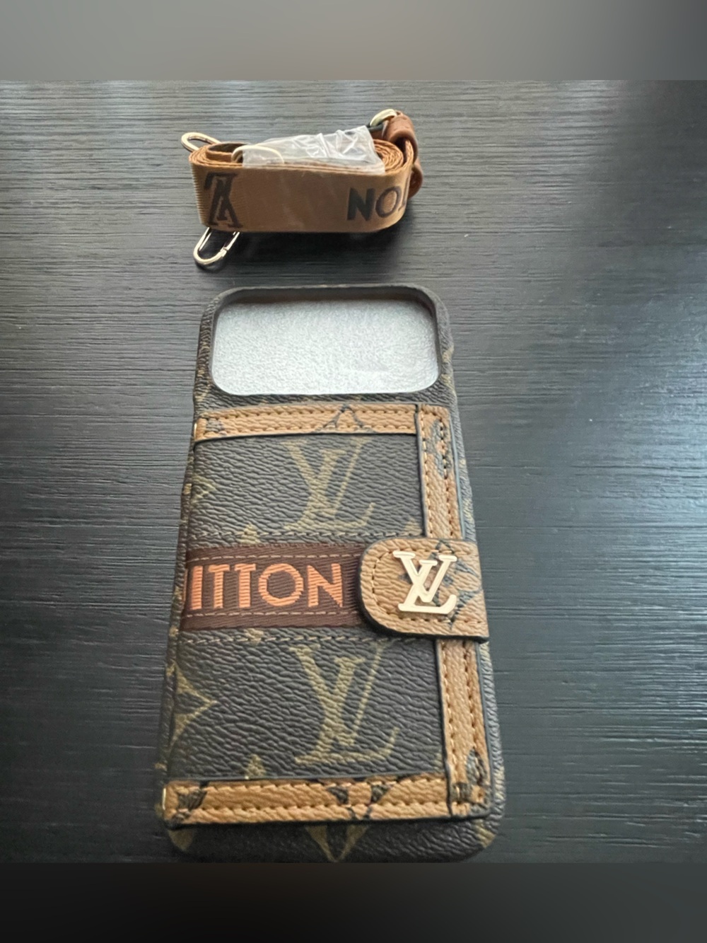 iPhone 17 pro max Brown and Tan Cardholder crossbody Phone Case